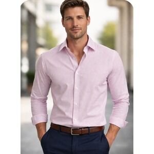 Hawker Rye Mens Pink Geometric Stretch Button Down Shirt Premium Shirting Size M